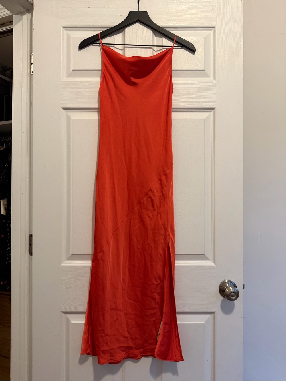 Aritzia Red Orange Satin Slip Midi Dress